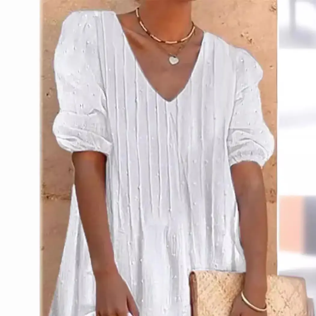 White V-Neck Lace Summer Dress for Women