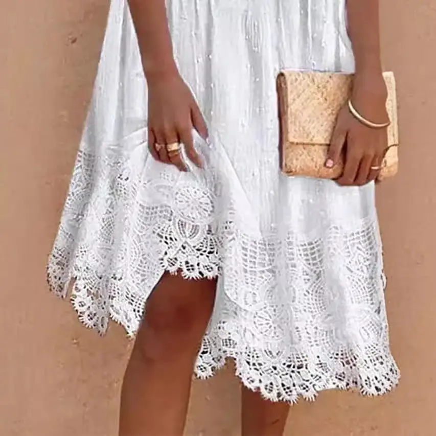 White V-Neck Lace Summer Dress for Women
