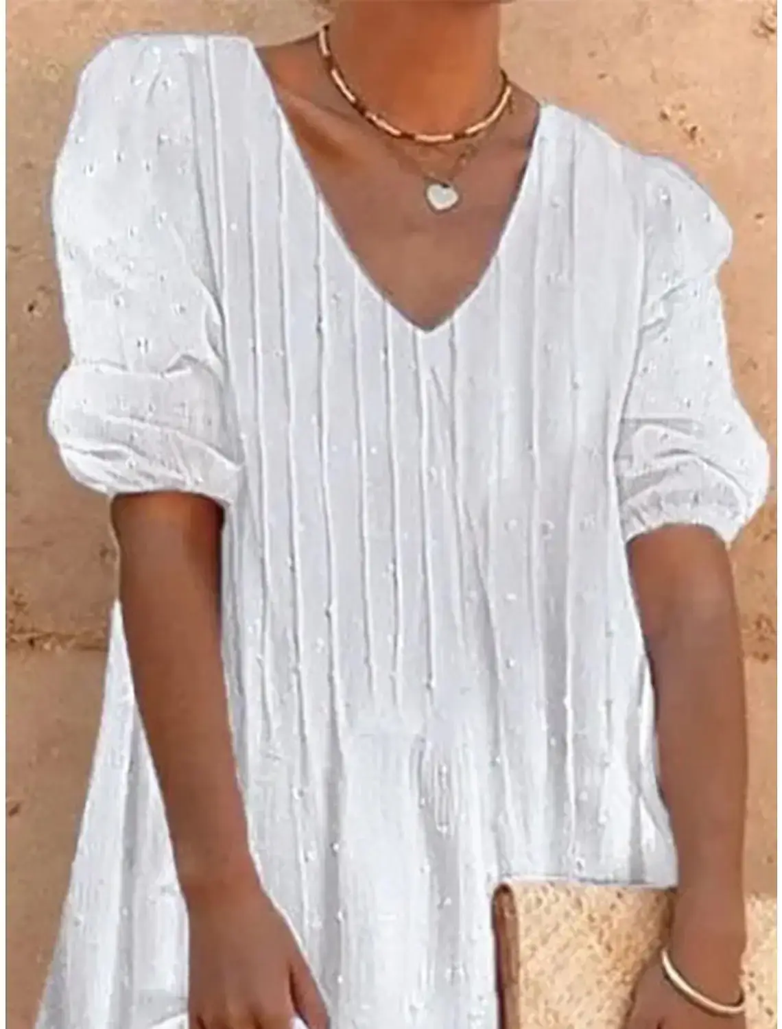 White V-Neck Lace Summer Dress for Women — feature 3