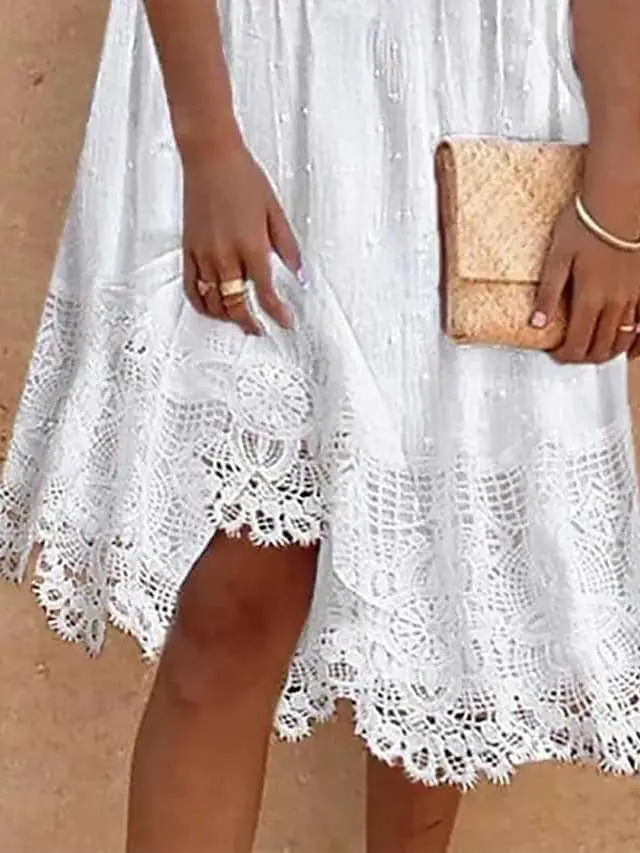 White V-Neck Lace Summer Dress for Women — feature 4