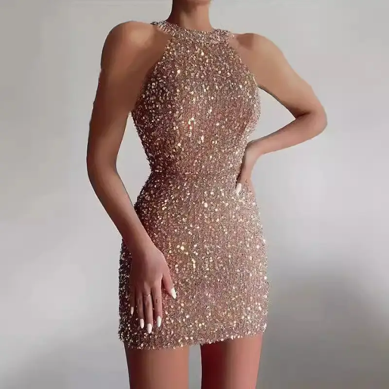 2025 Sequin Halterneck Dress Mid Waist Evening Wear - Image 19
