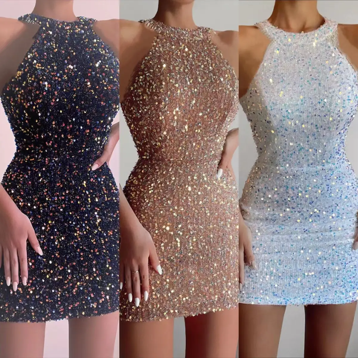 2025 Sequin Halterneck Dress Mid Waist Evening Wear — feature 5