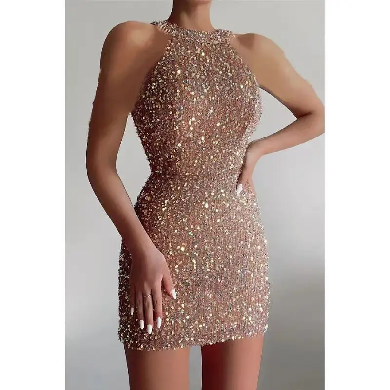 2025 Sequin Halterneck Dress Mid Waist Evening Wear — feature 6