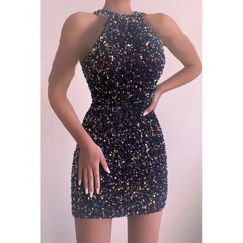 2025 Sequin Halterneck Dress Mid Waist Evening Wear - Image 4