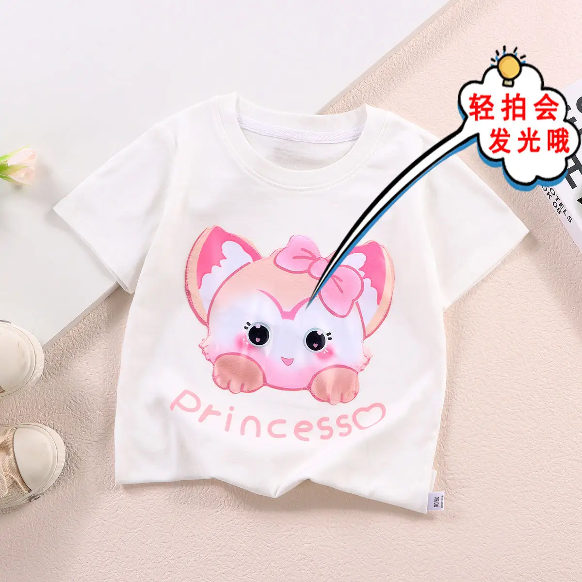 Kids Cartoon Light-Up T-Shirt White Cotton Short Sleeve - Image 7