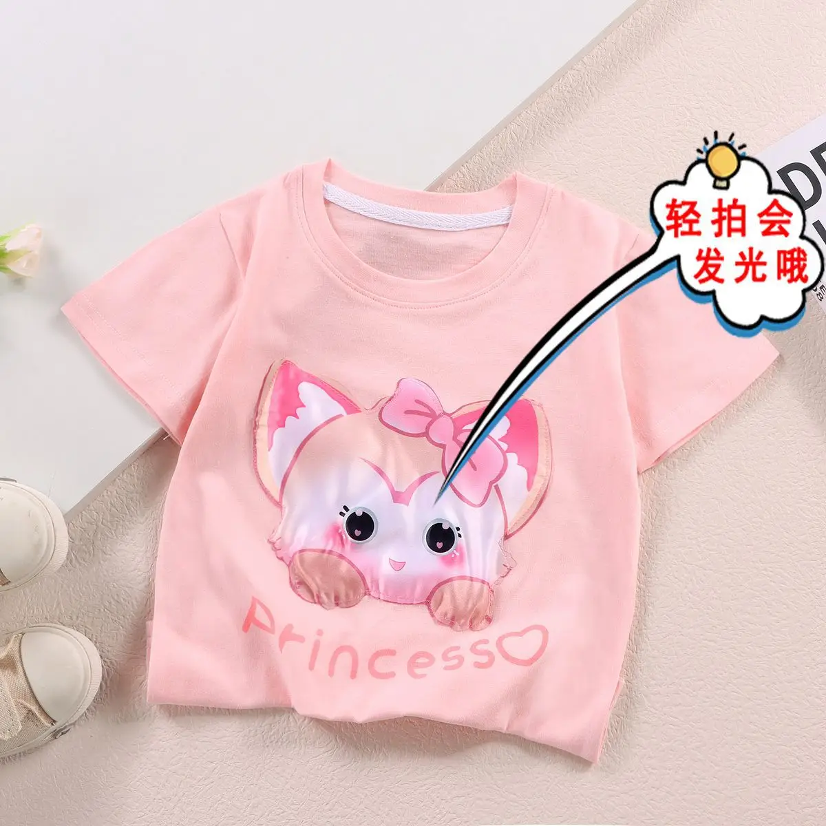 Kids Cartoon Light-Up T-Shirt White Cotton Short Sleeve - Image 8