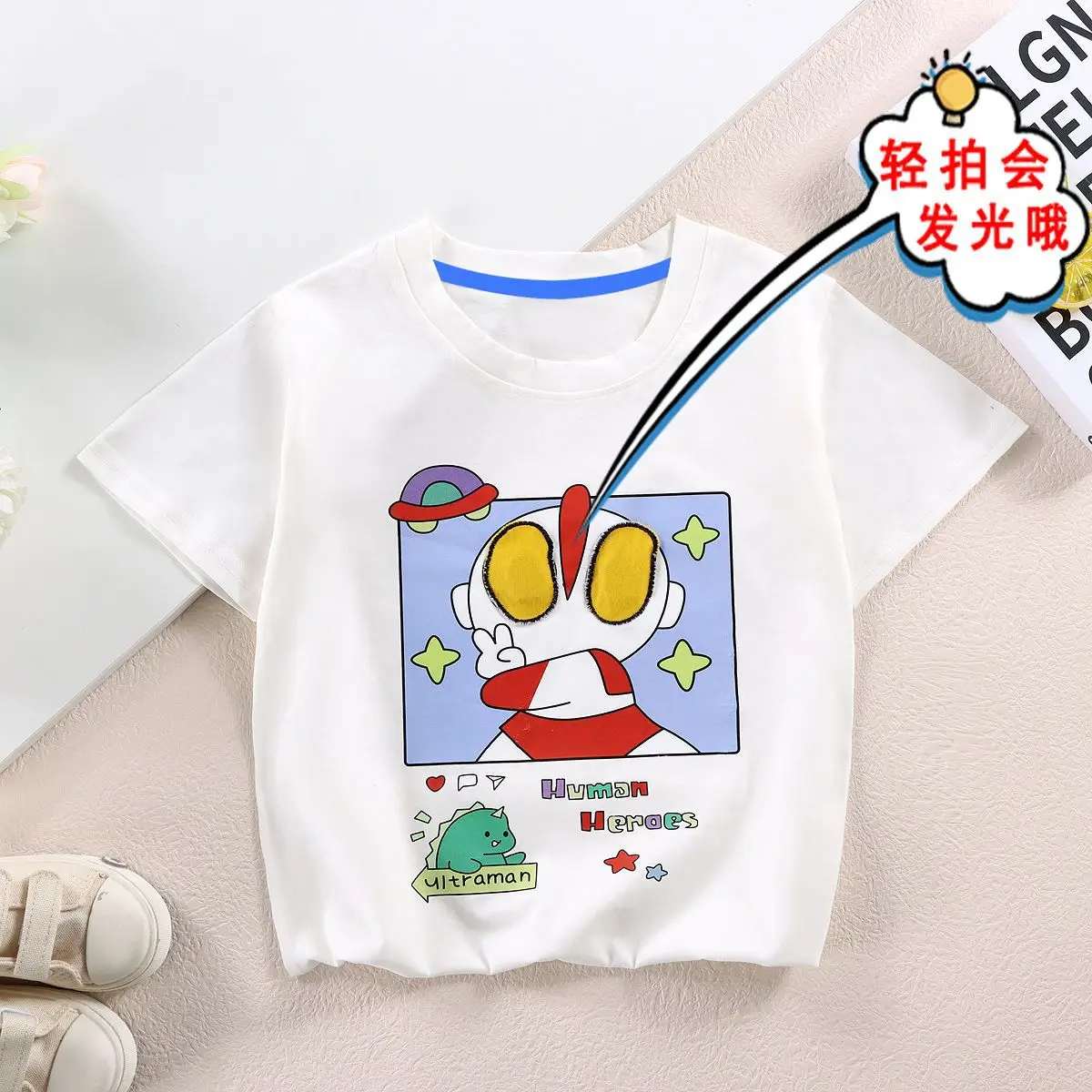 Kids Cartoon Light-Up T-Shirt White Cotton Short Sleeve - Image 9