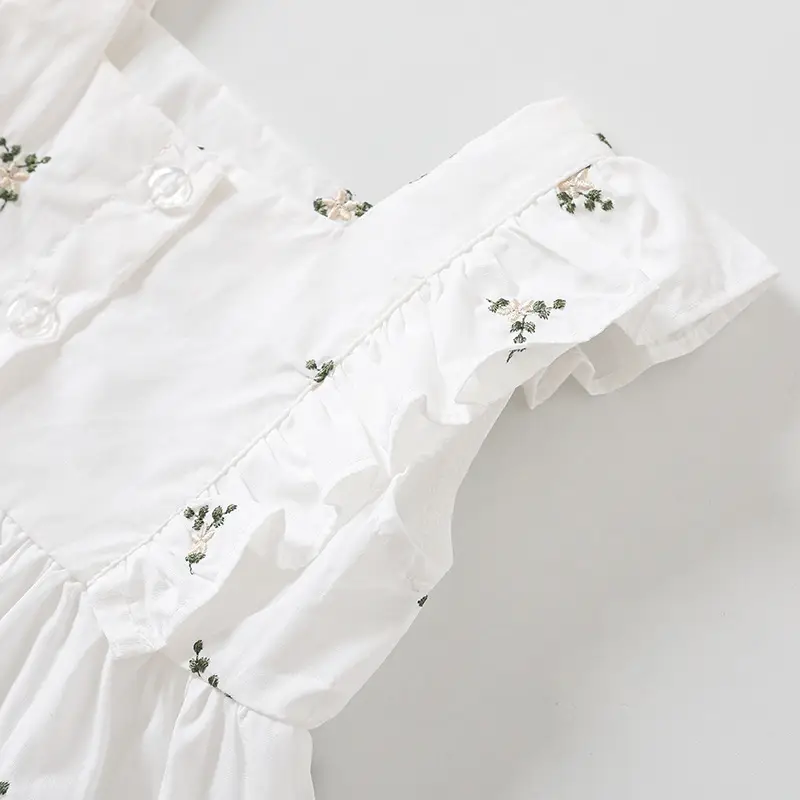 White Embroidered Baby Vest & Lace Shorts Set — feature 5