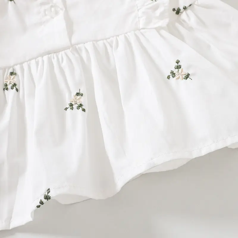 White Embroidered Baby Vest & Lace Shorts Set — feature 6
