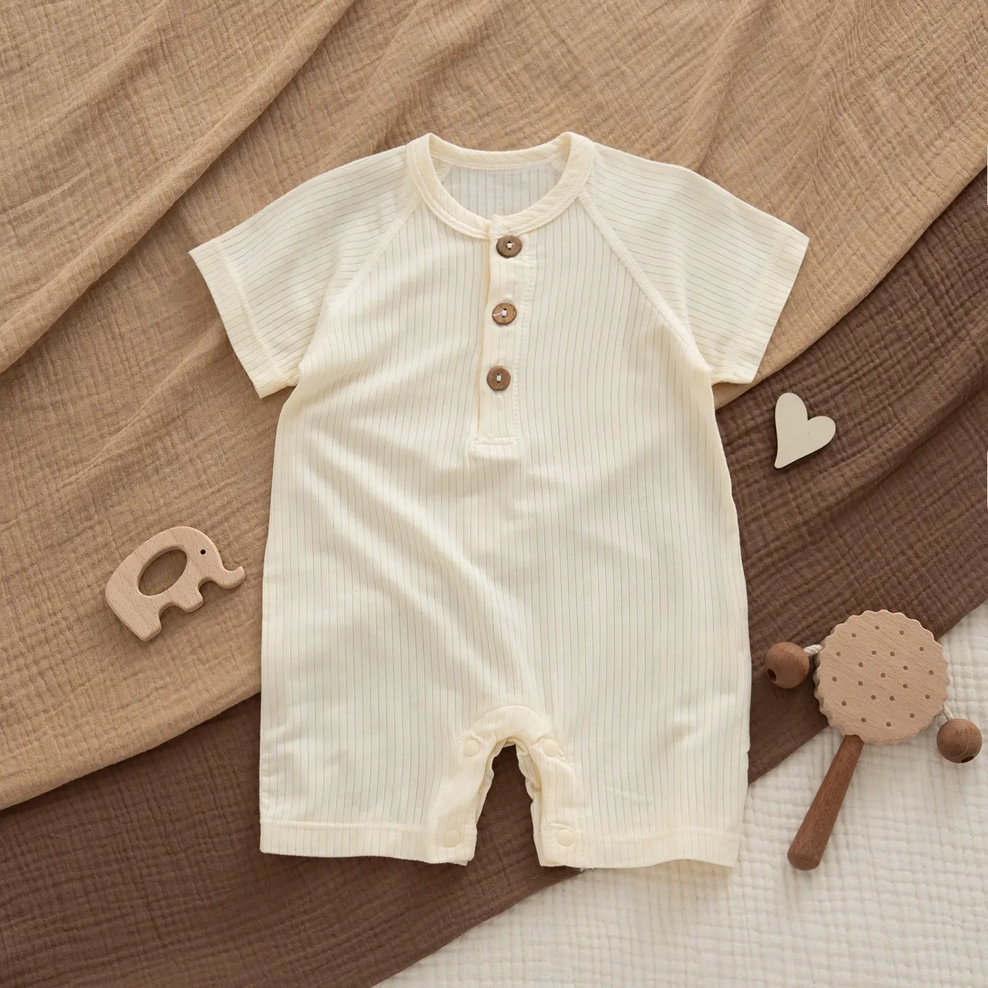 Modal short sleeve shorts milk yellow 1 piece