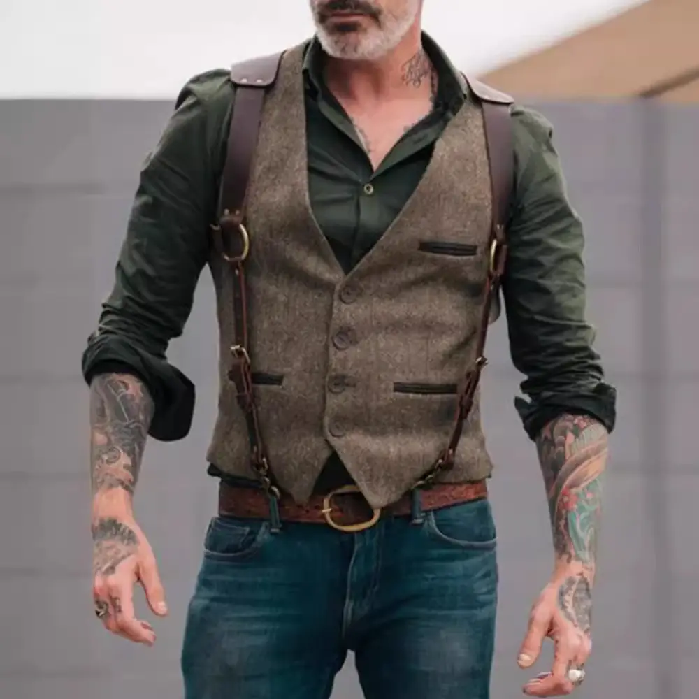 Retro Brown Leather Vest for Men 2023 - Image 6