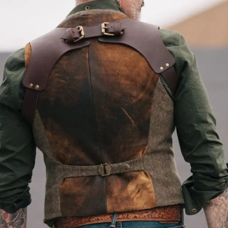 Retro Brown Leather Vest for Men 2023 - Image 7