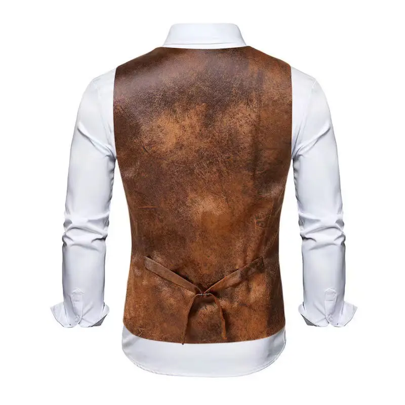 Retro Brown Leather Vest for Men 2023 - Image 8