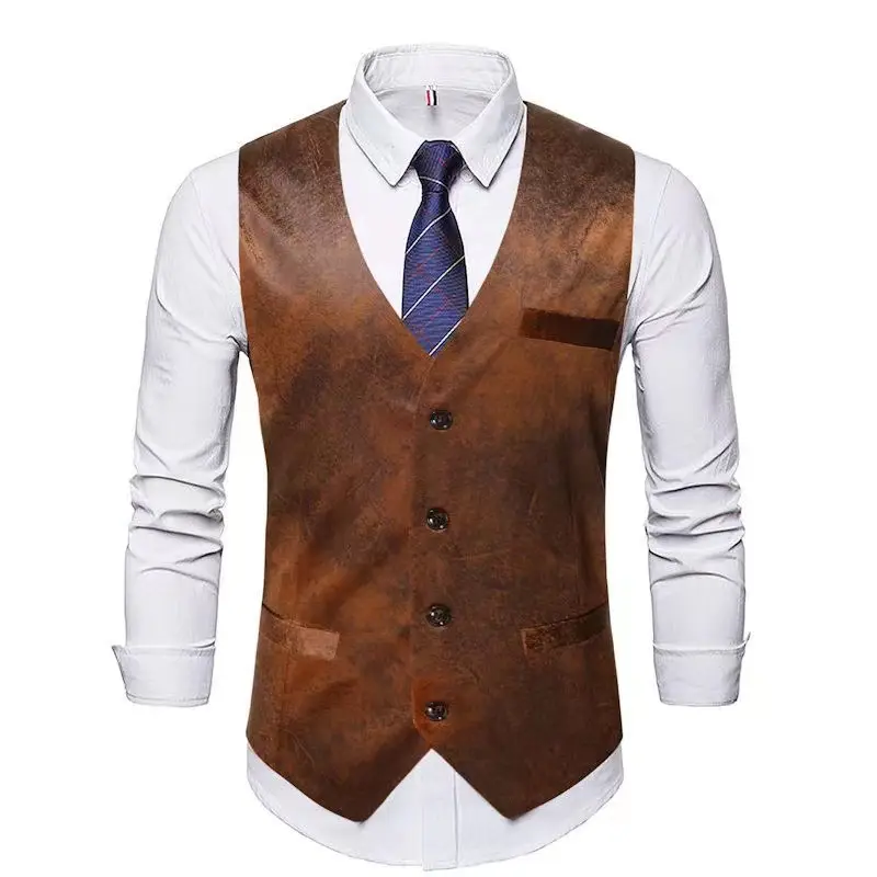 Retro Brown Leather Vest for Men 2023 - Image 9