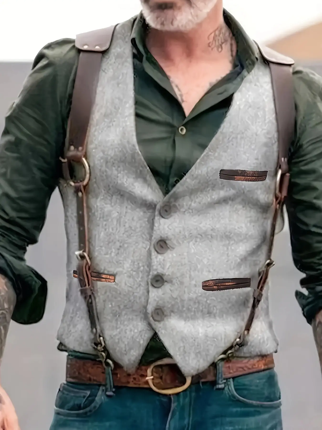 Retro Brown Leather Vest for Men 2023 - Image 2