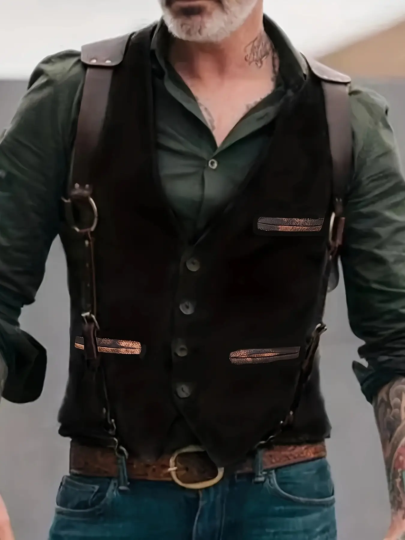 Retro Brown Leather Vest for Men 2023 - Image 3