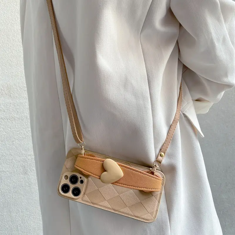 Quilted Heart Mobile Phone Case with Strap