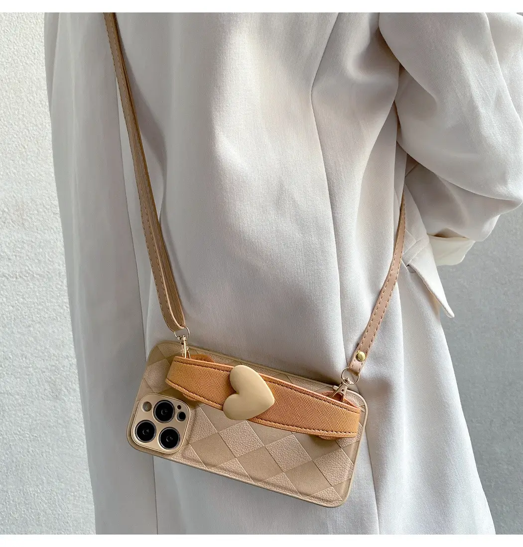 Quilted Heart Mobile Phone Case with Strap — feature 3