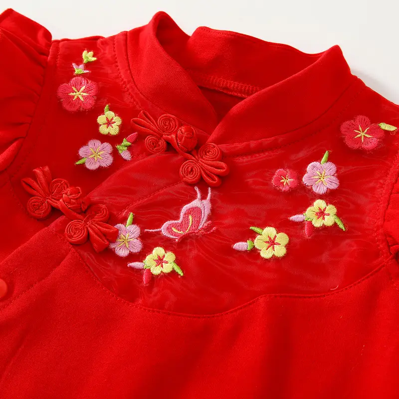 Red Chinese Style Baby Boys Jumpsuit with Hat - Image 4