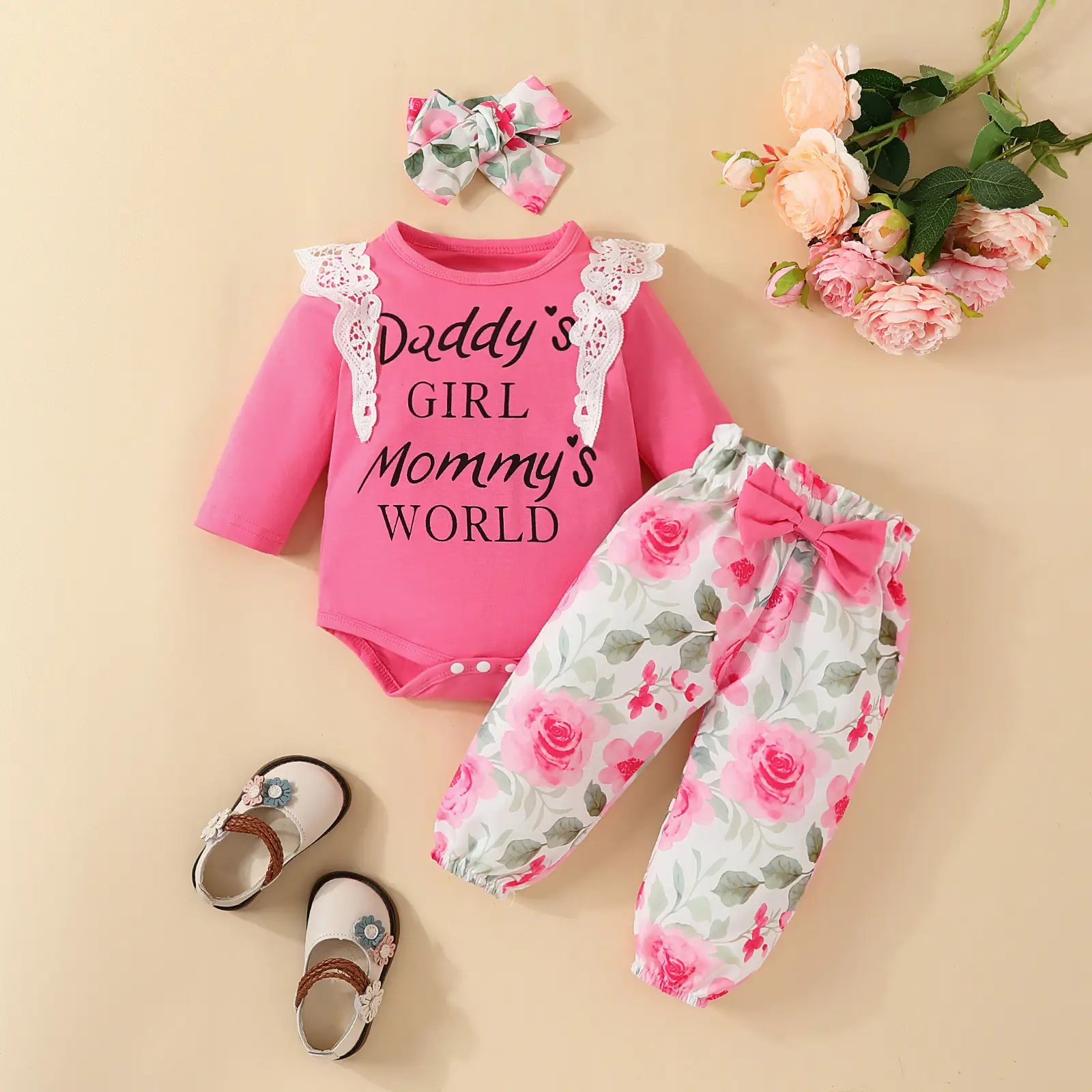 Baby Girl Mommy's World Pink Rose Trouser Set