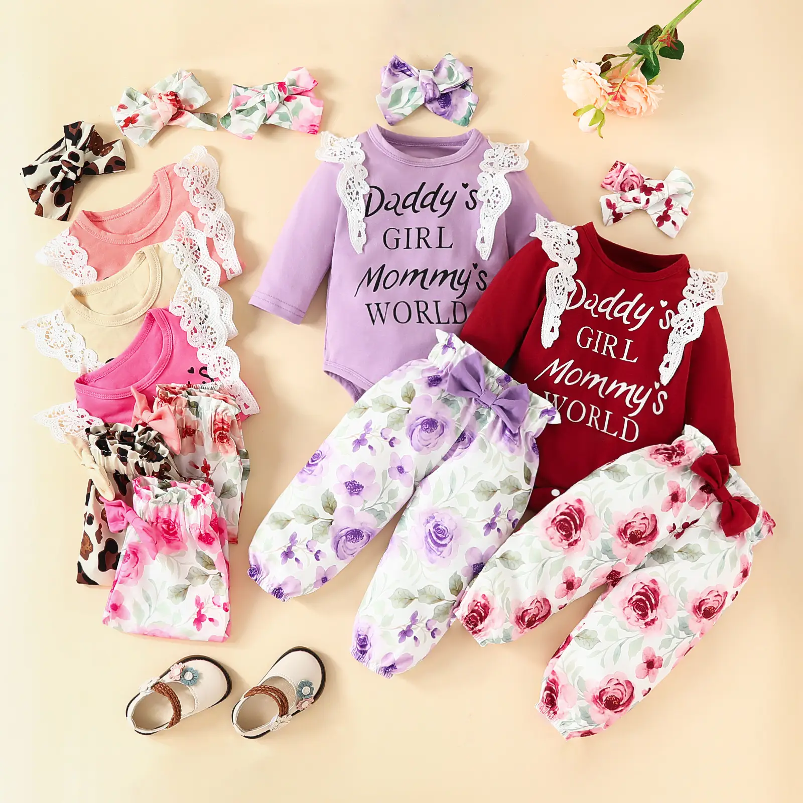 Baby Girl Mommy's World Pink Rose Trouser Set — feature 1