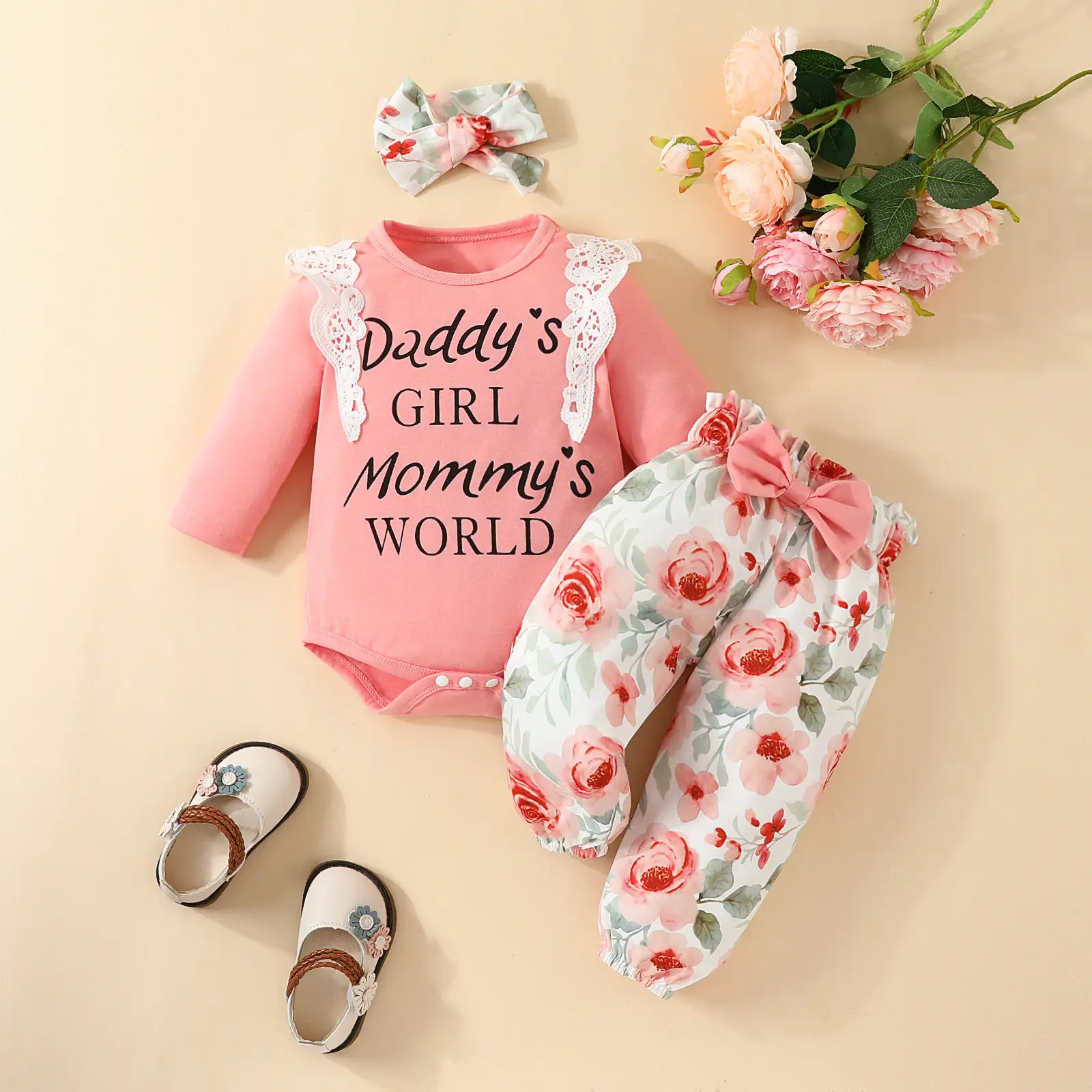 Baby Girl Mommy's World Pink Rose Trouser Set — feature 17
