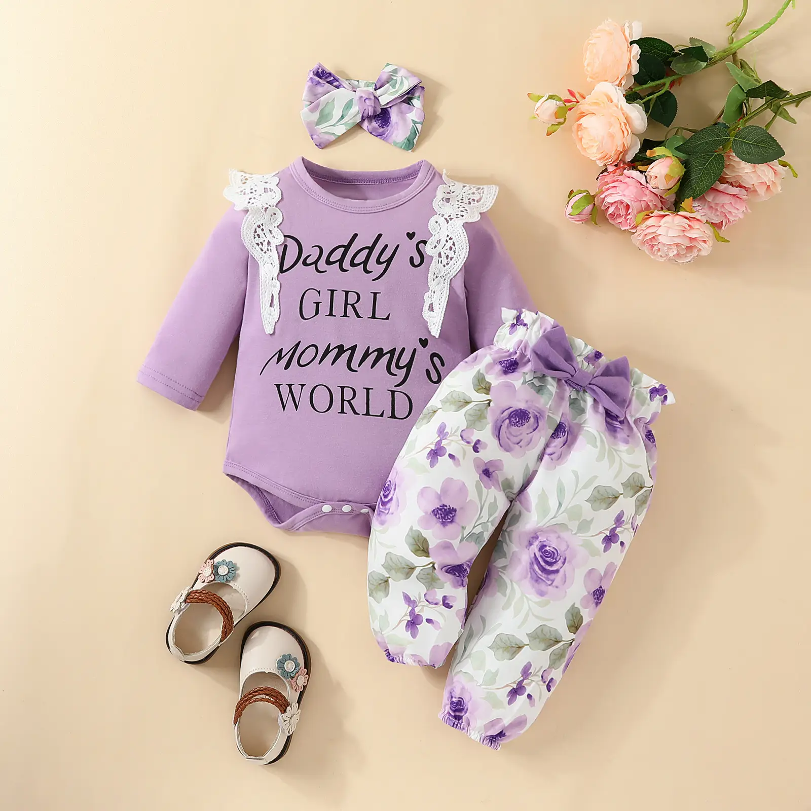 Baby Girl Mommy's World Pink Rose Trouser Set — feature 21