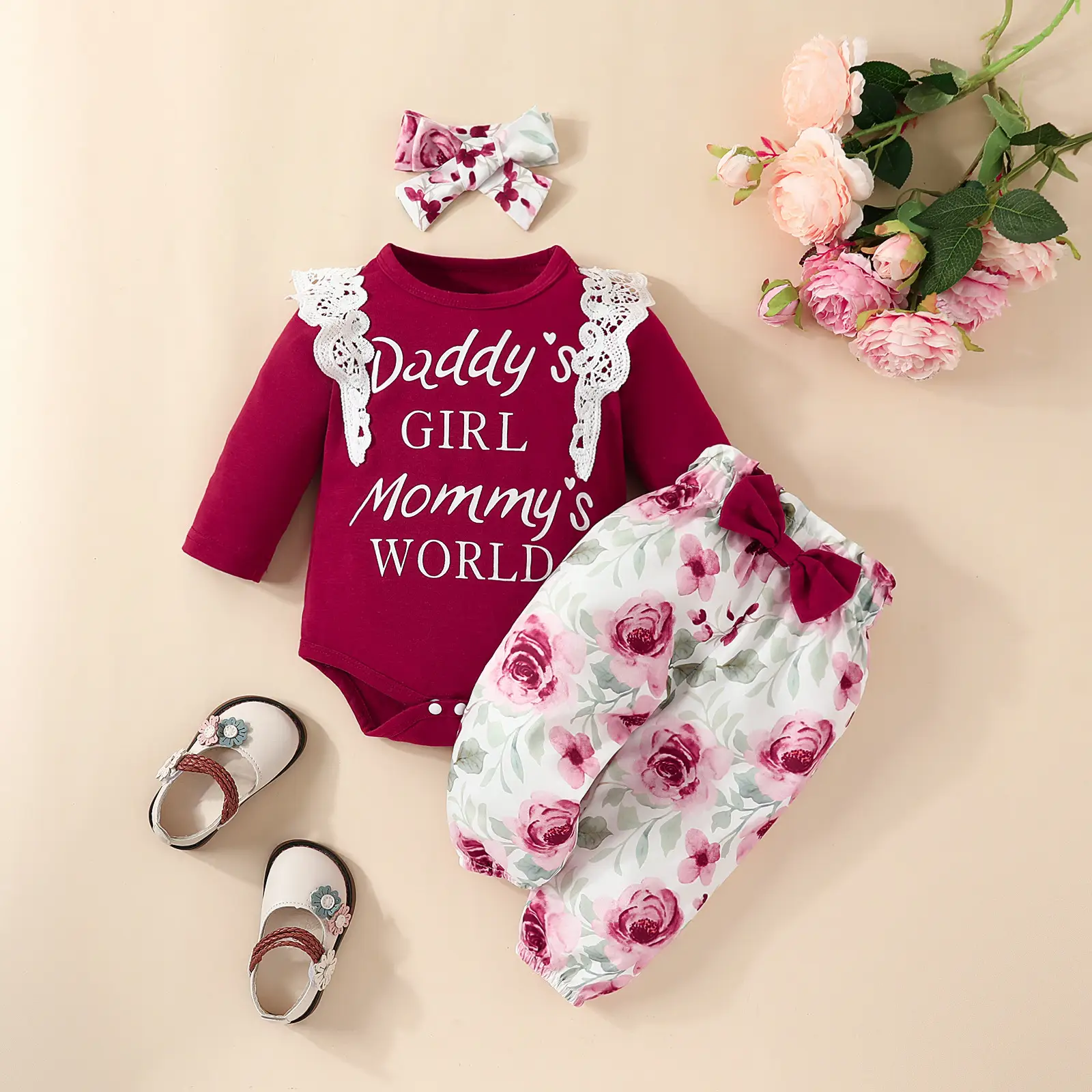 Baby Girl Mommy's World Pink Rose Trouser Set — feature 25