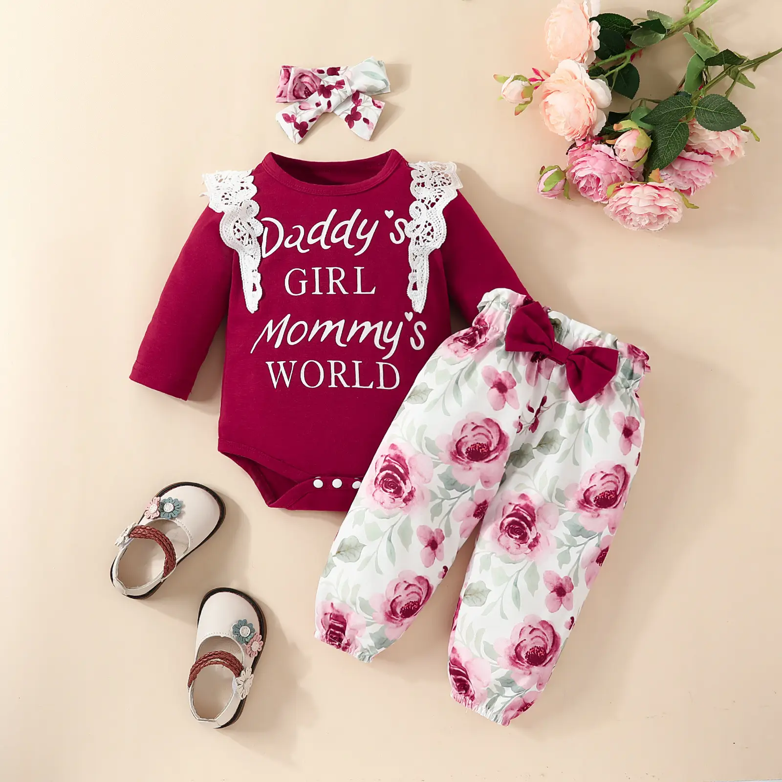Baby Girl Mommy's World Pink Rose Trouser Set — feature 5