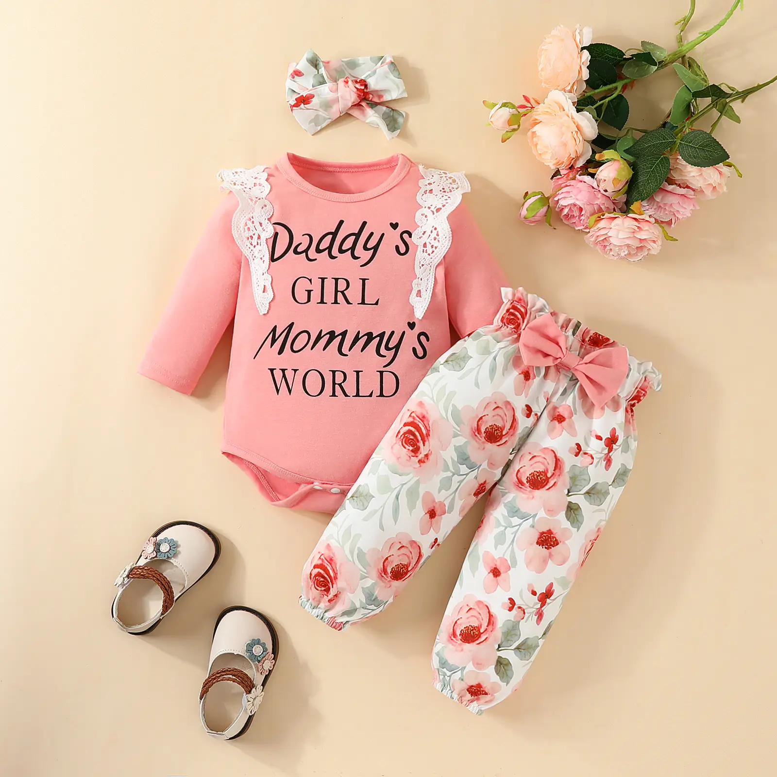 Baby Girl Mommy's World Pink Rose Trouser Set — feature 6