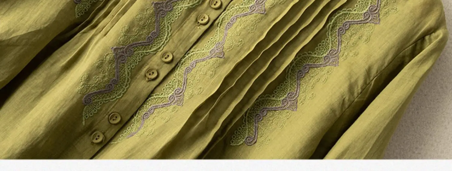Women Embroidered Ramie Shirt Yellow 2023 Spring — feature 14