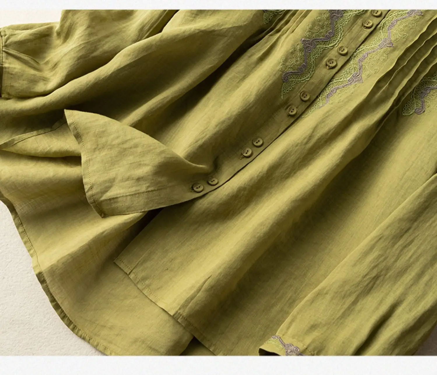 Women Embroidered Ramie Shirt Yellow 2023 Spring — feature 15