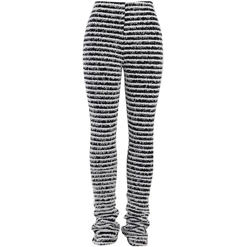 Woolen Striped Slim Fit Casual Pants Black White