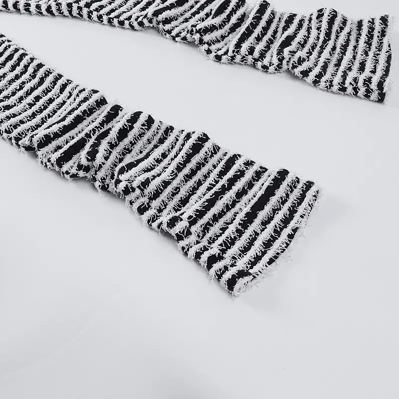 Woolen Striped Slim Fit Casual Pants Black White — feature 13