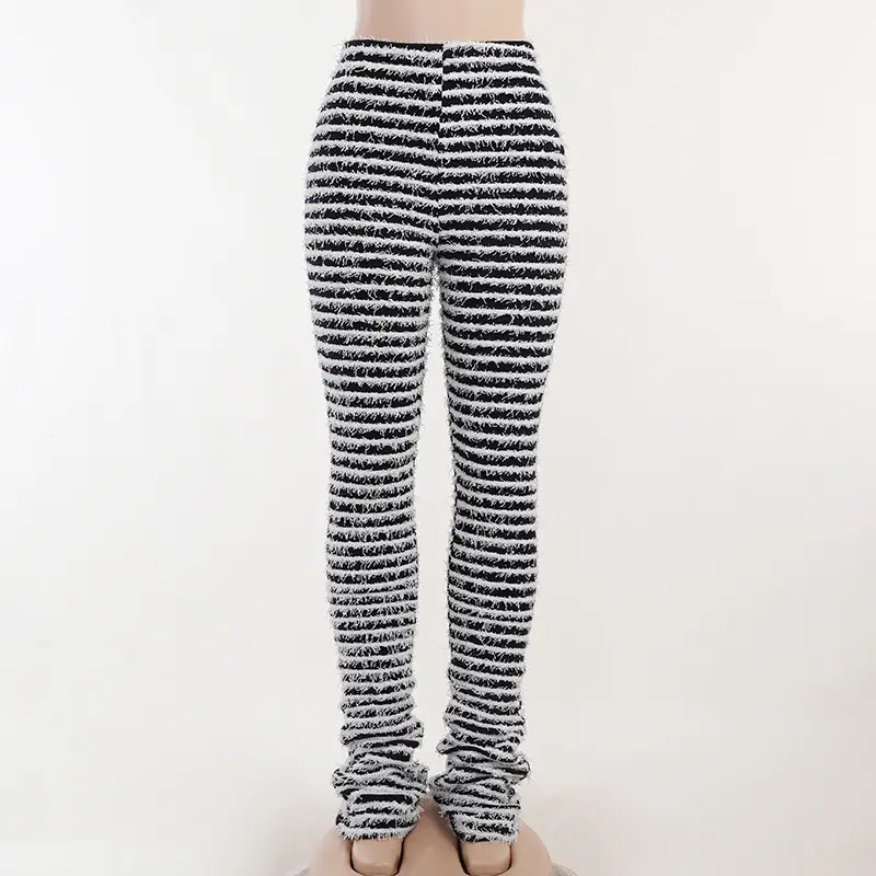 Woolen Striped Slim Fit Casual Pants Black White — feature 16