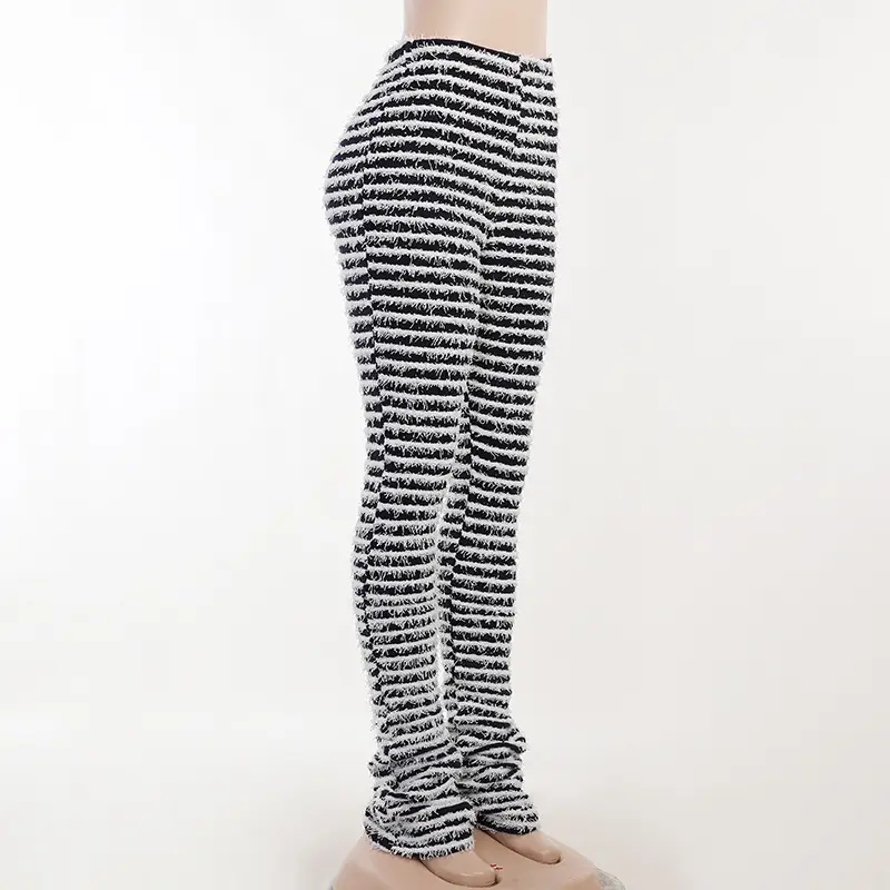 Woolen Striped Slim Fit Casual Pants Black White — feature 18