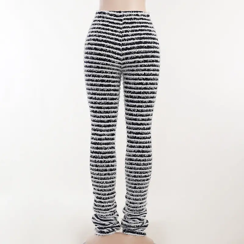 Woolen Striped Slim Fit Casual Pants Black White — feature 7
