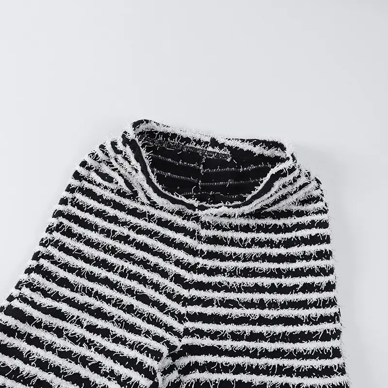 Woolen Striped Slim Fit Casual Pants Black White — feature 8