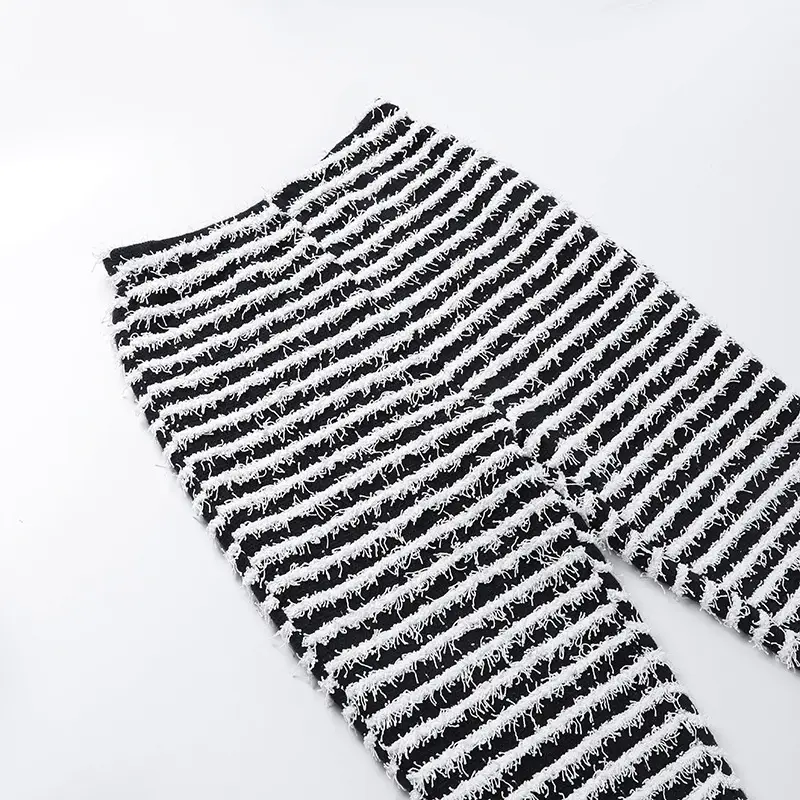 Woolen Striped Slim Fit Casual Pants Black White — feature 9