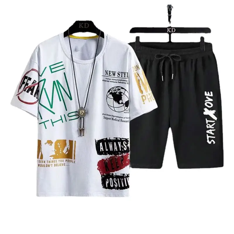 Short sleeve suit men's large size summer 2023 new long shorts versatile sports leisure two-piece suit fashion wholesale - Image 14