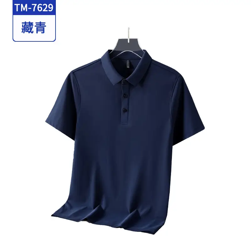 Men Navy Blue Polo Shirt Short Sleeve Quick Dry - Image 2