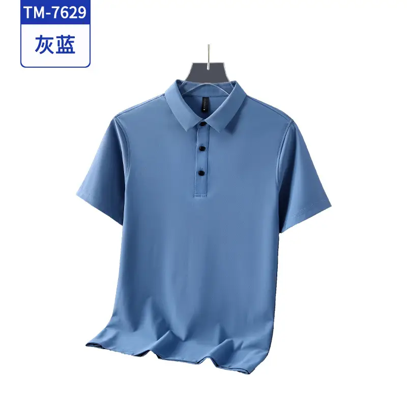 Men Navy Blue Polo Shirt Short Sleeve Quick Dry - Image 5