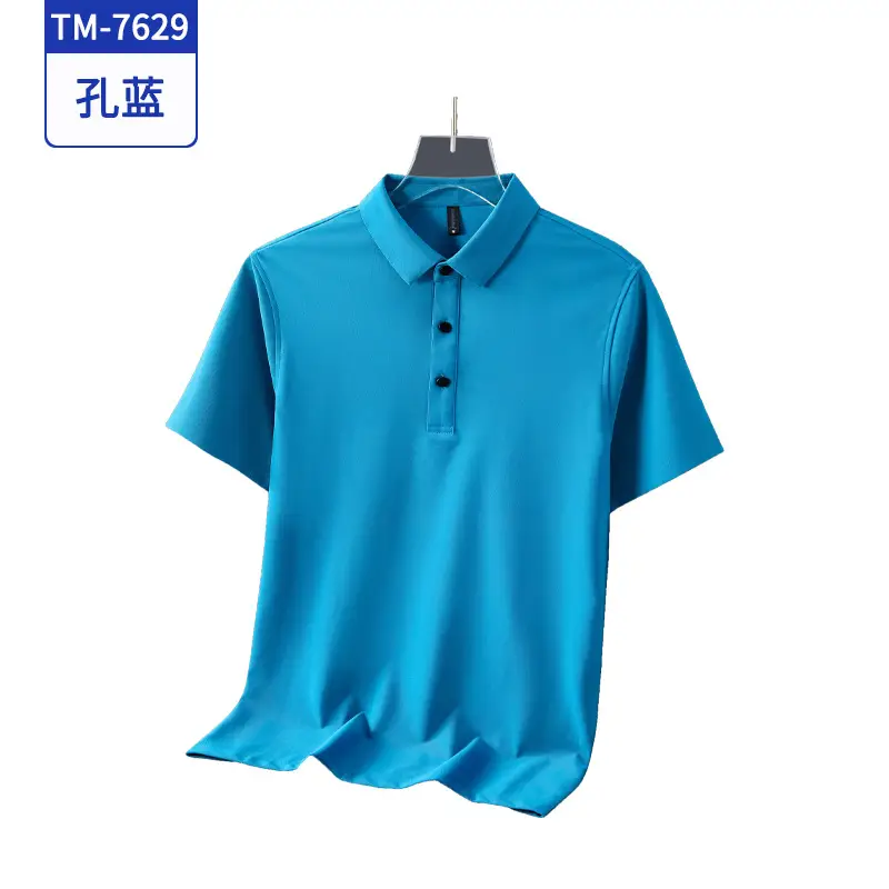 Men Navy Blue Polo Shirt Short Sleeve Quick Dry - Image 6
