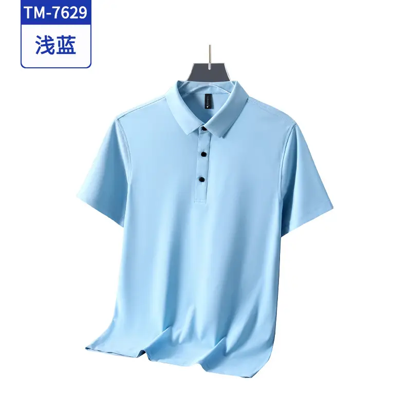Men Navy Blue Polo Shirt Short Sleeve Quick Dry - Image 7