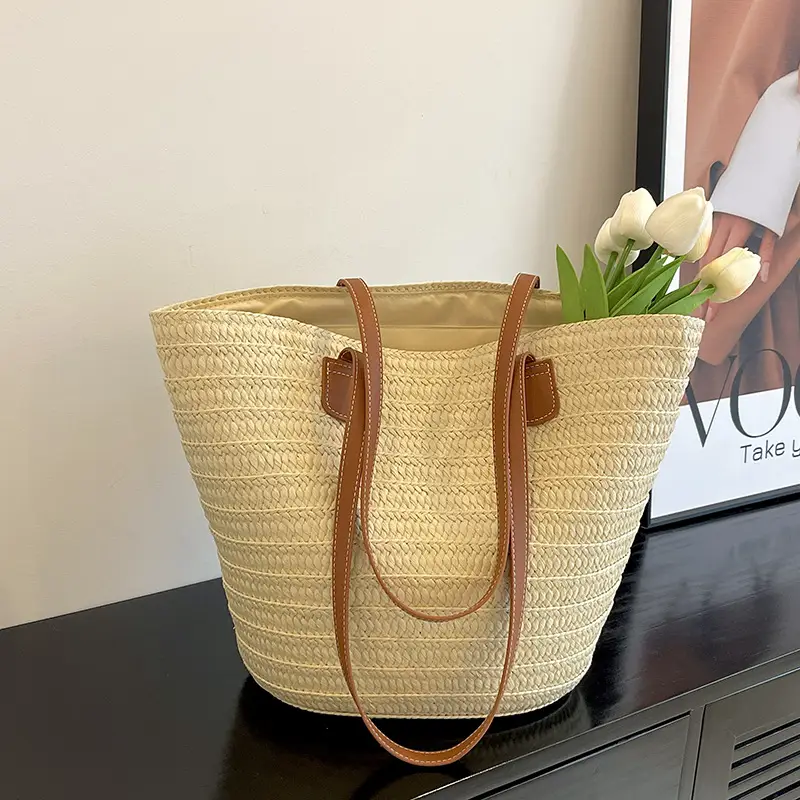 Women's Straw Bucket Bag Western Style One Shoulder - Image 3