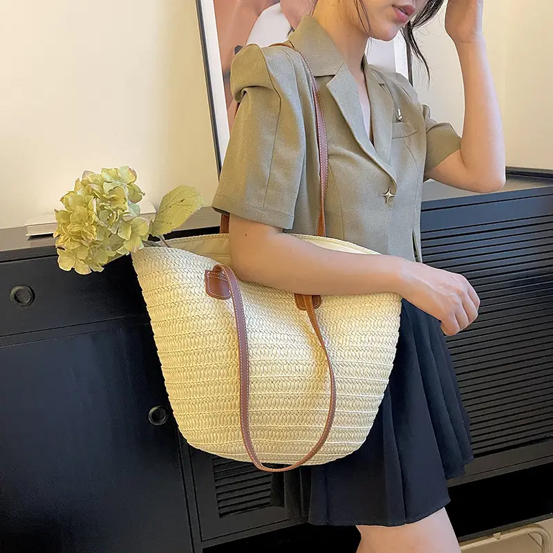 Women's Straw Bucket Bag Western Style One Shoulder - Image 5