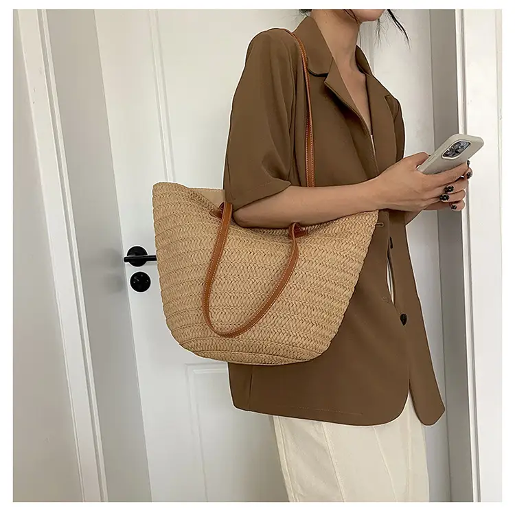 Women's Straw Bucket Bag Western Style One Shoulder — feature 13