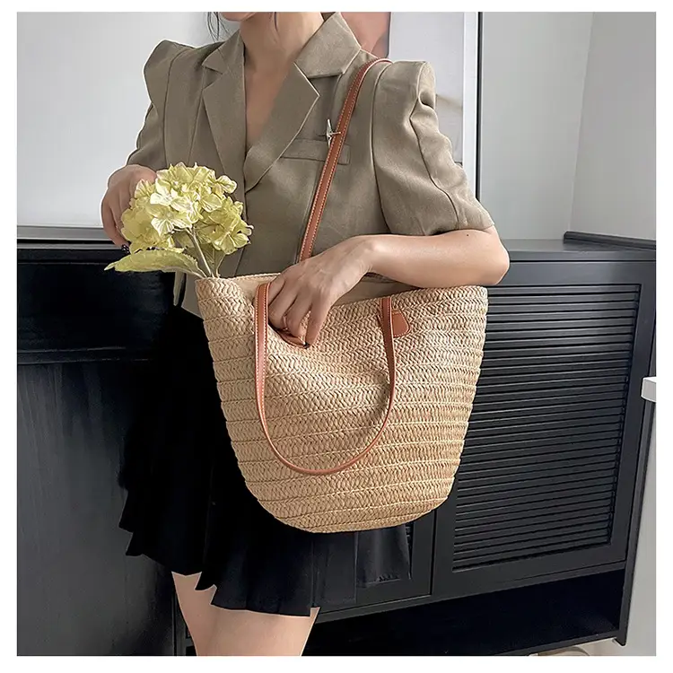Women's Straw Bucket Bag Western Style One Shoulder — feature 17