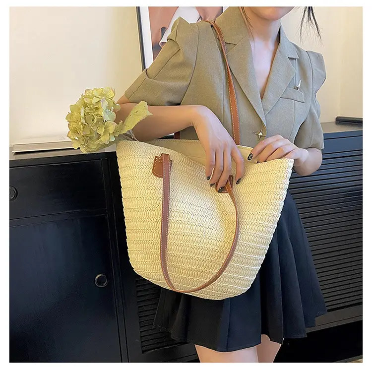 Women's Straw Bucket Bag Western Style One Shoulder — feature 22