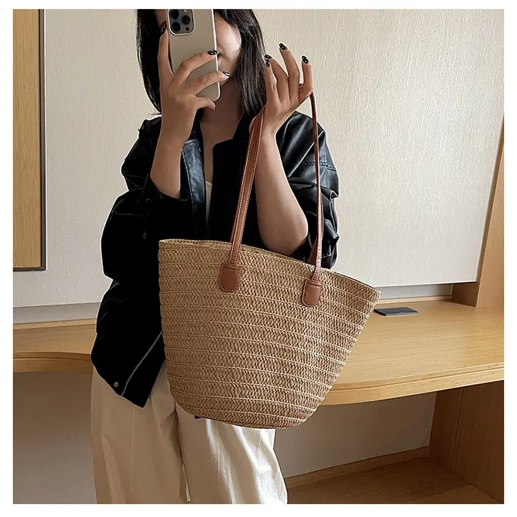 Women's Straw Bucket Bag Western Style One Shoulder — feature 7